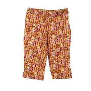Alanni Capri Pants Flip Flop Pattern Yellow Pink Beach Mid Rise Womens Size 12